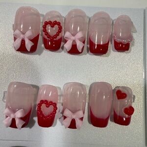 Handmade Red Heart Pear Romantic Square Shaped Nails